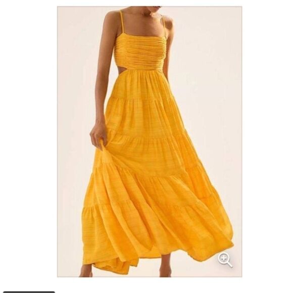 Anthropologie Let Me Be Cutout Tiered‎ Dress Color:MANGO NWT M - Picture 1 of 10